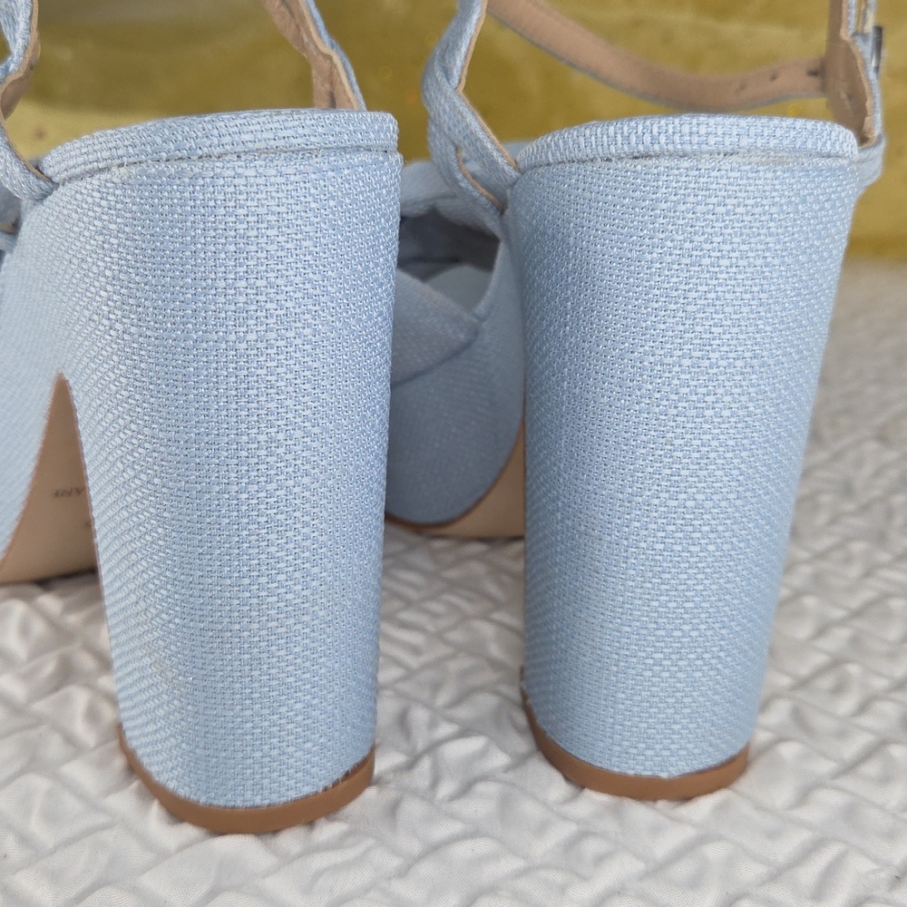 Antonio Melani Platform Size 8 Knotted Linen Block Heel Sandal - Light Blue - Picture 6 of 16